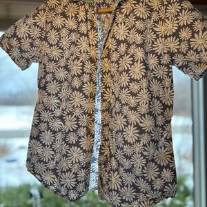 Floral boys Short Sleeve Shirt - Blue and White